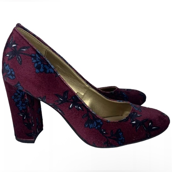 EUC Libby Edelman Velvet Floral Sean Block Heel Maroon 9.5 - Picture 3 of 5
